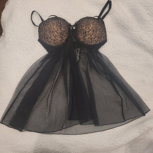 Victoria’s Secret black sheer baby doll slip top  Push up bra - Picture 3 of 7
